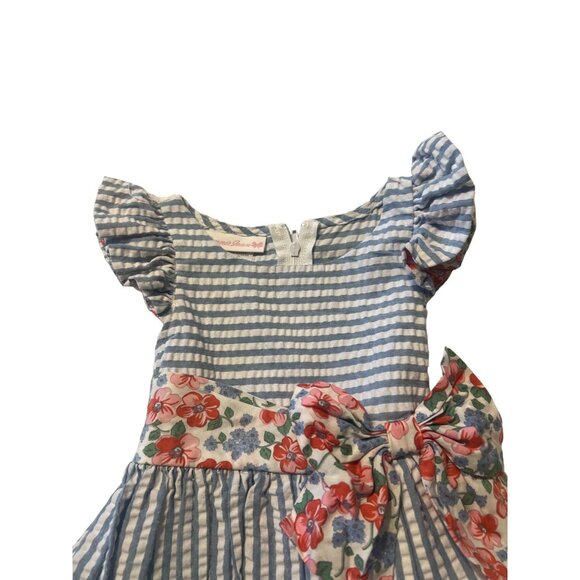 Bonnie Jean Blue Seersucker Stripe Dress Girls Size 2 Ruffle Sleeve Excellent ve - Picture 4 of 7
